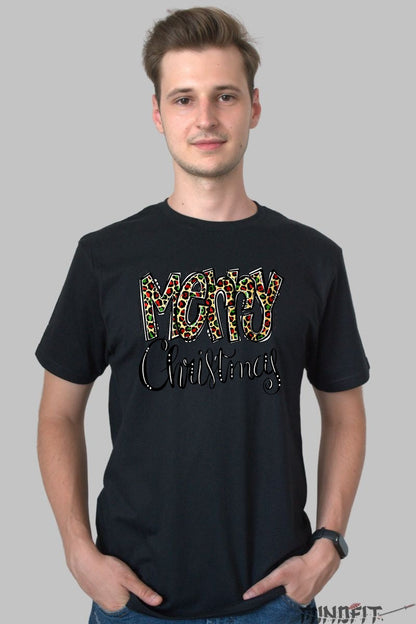 Tricou De Craciun - Merry Christmas Leopard barbat negru