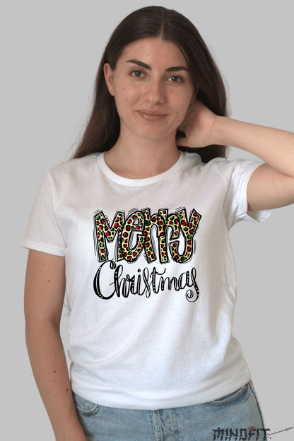 Tricou De Craciun - Merry Christmas Leopard dama alb