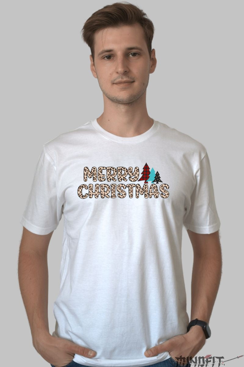 Tricou De Craciun - Merry Christmas Leopard Print barbat alb