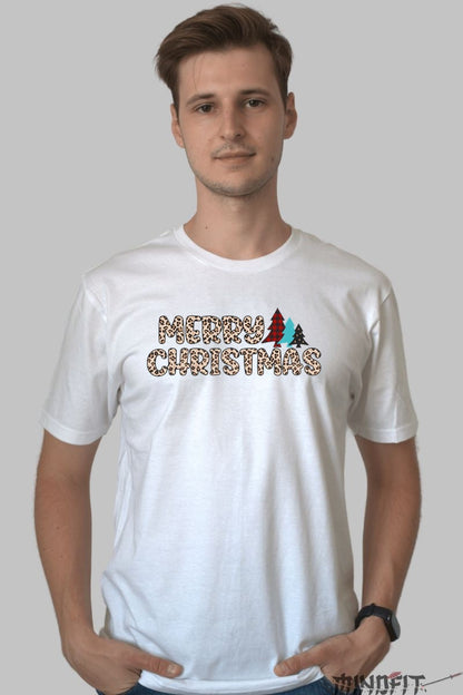 Tricou De Craciun - Merry Christmas Leopard Print barbat alb