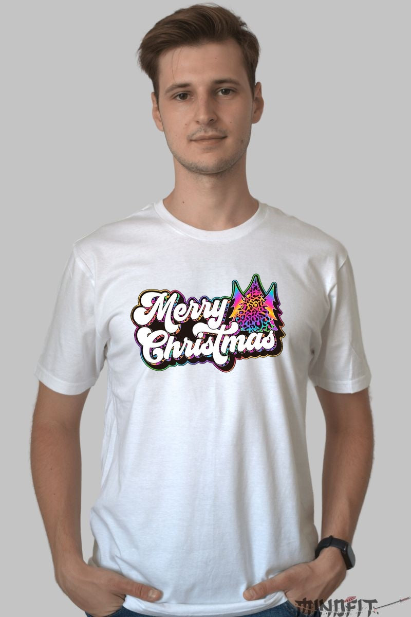 Tricou De Craciun - Merry Christmas Leopard Tree barbat alb