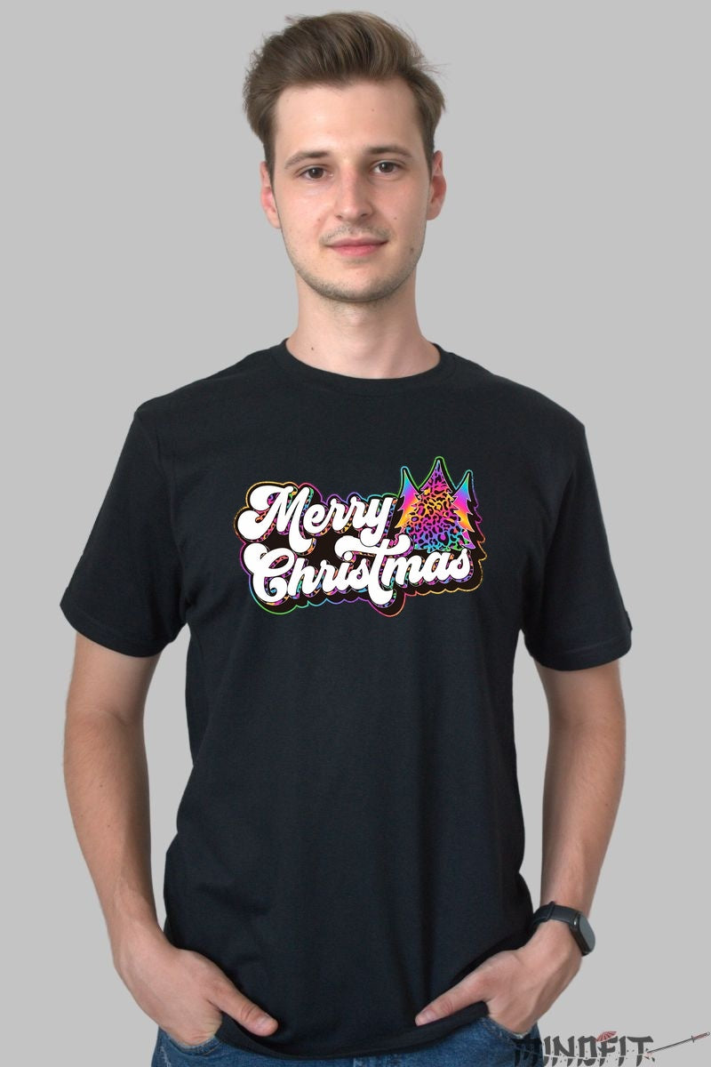Tricou De Craciun - Merry Christmas Leopard Tree barbat negru