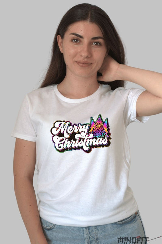 Tricou De Craciun - Merry Christmas Leopard Tree dama alb