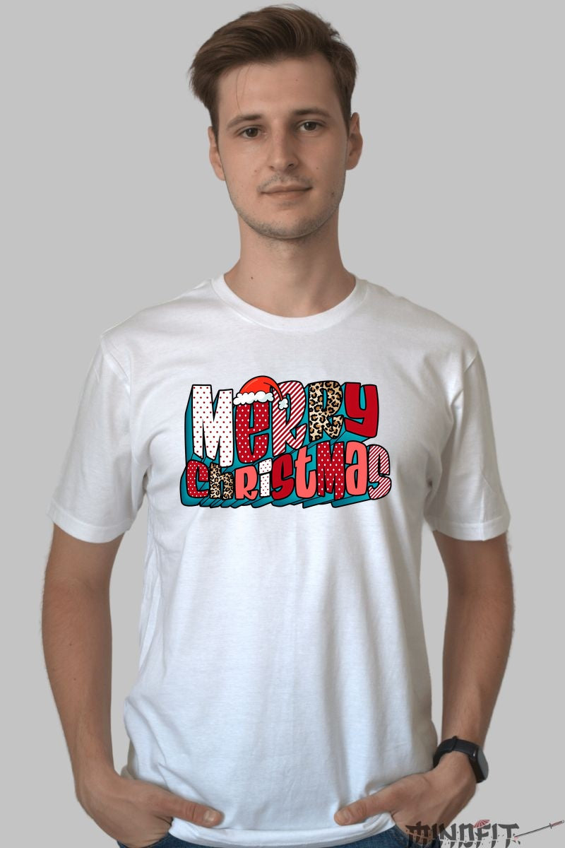 Tricou De Craciun - Merry Christmas Pop Art barbat alb