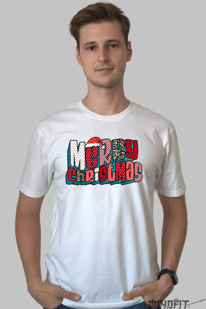 Tricou De Craciun - Merry Christmas Pop Art barbat alb