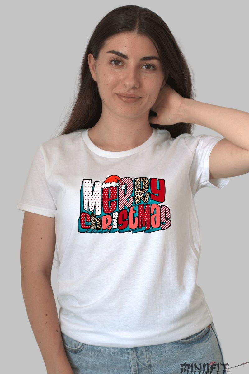 Tricou De Craciun - Merry Christmas Pop Art dama alb