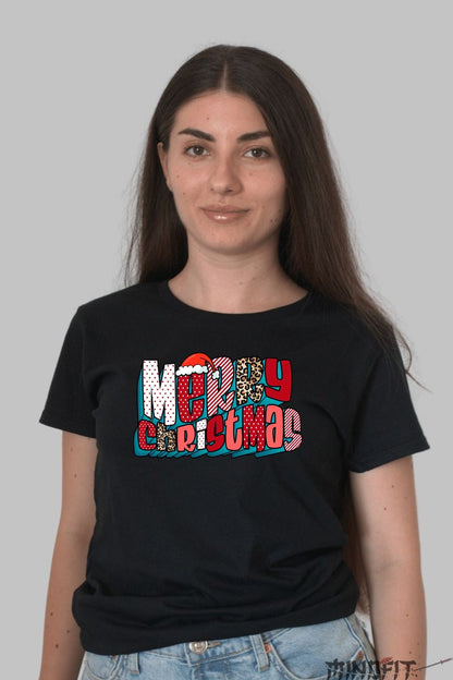Tricou De Craciun - Merry Christmas Pop Art dama negru