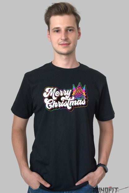 Tricou De Craciun - Merry Christmas Psychedelic barbat negru