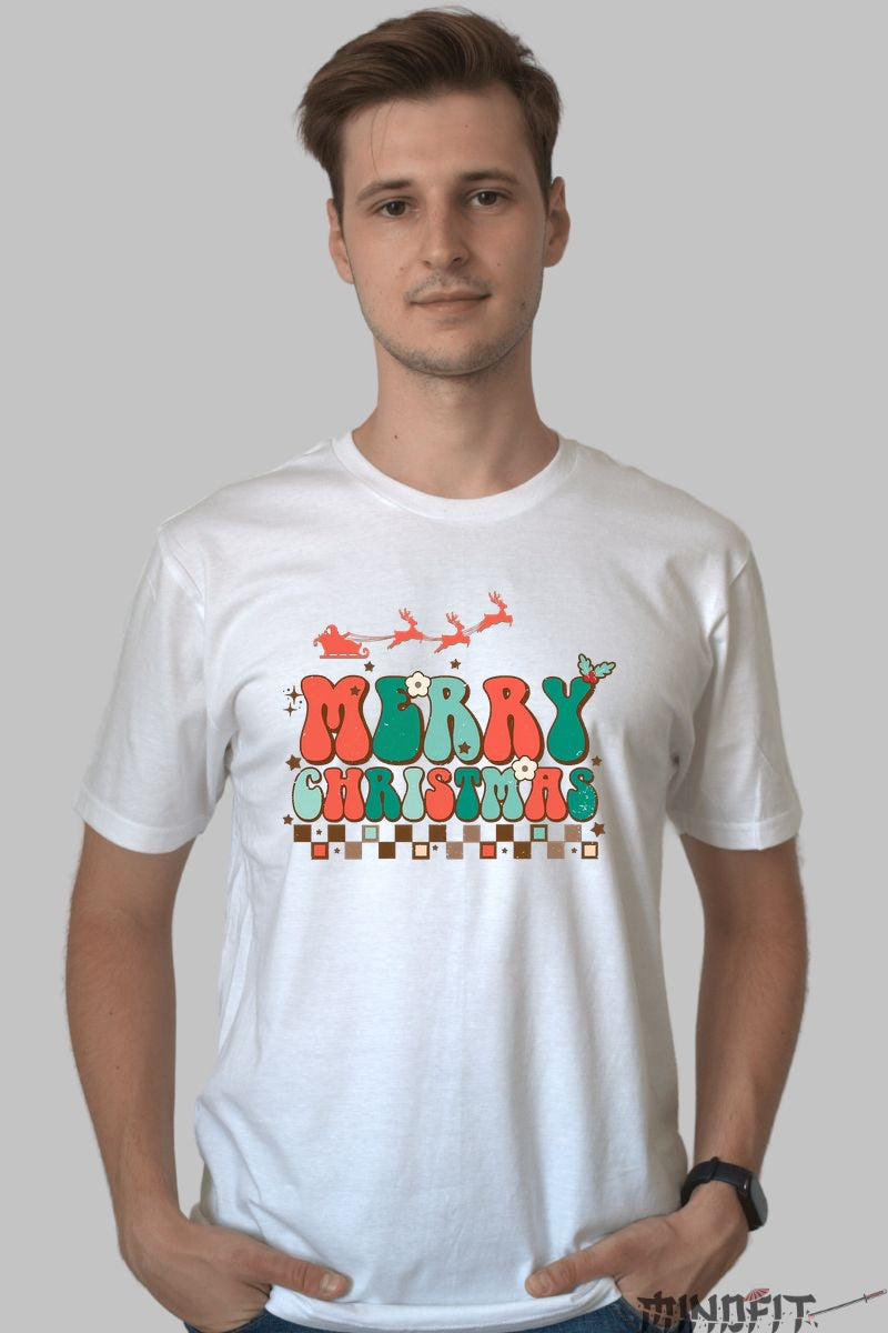 Tricou De Craciun - Merry Christmas Retro barbat alb