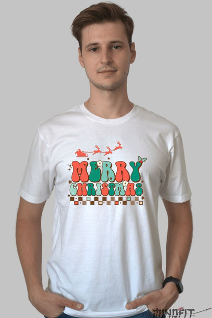 Tricou De Craciun - Merry Christmas Retro barbat alb