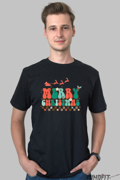 Tricou De Craciun - Merry Christmas Retro barbat negru