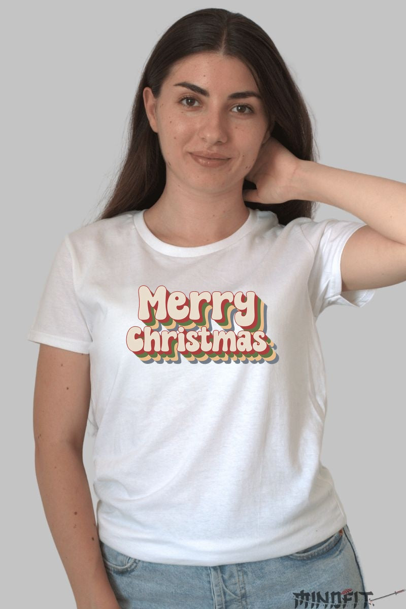 Tricou De Craciun - Merry Christmas Retro Vibes dama alb