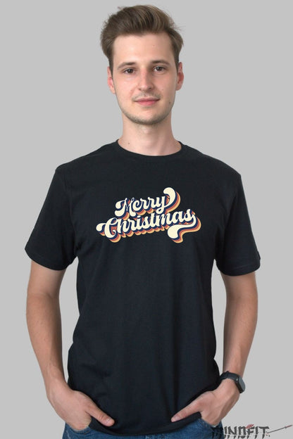 Tricou De Craciun - Merry Christmas Retro Wave barbat negru