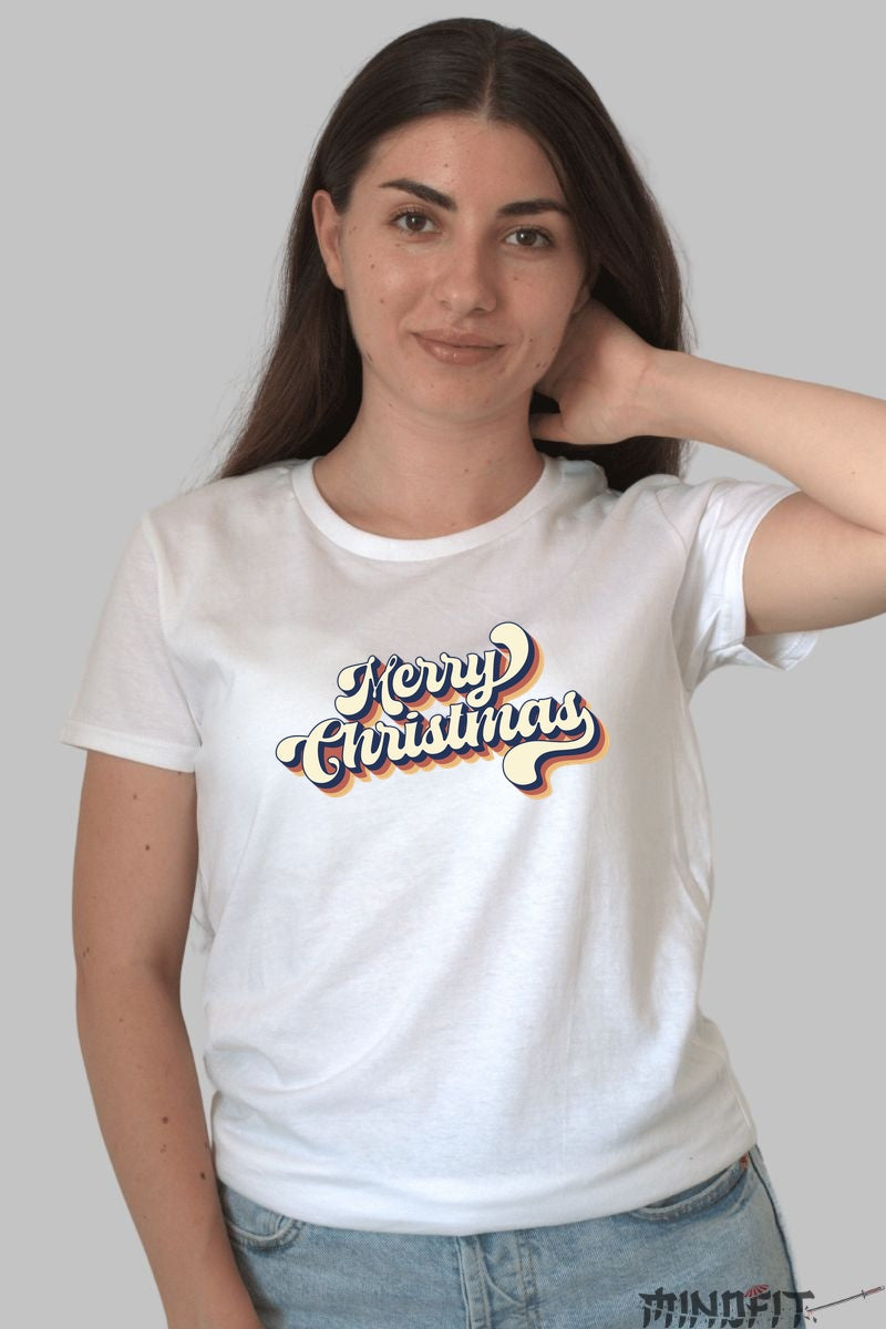 Tricou De Craciun - Merry Christmas Retro Wave dama alb