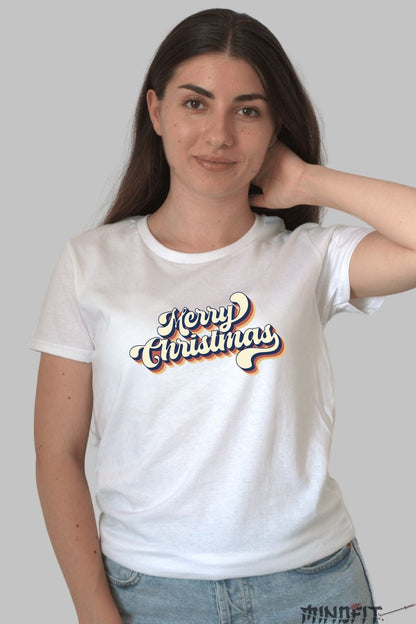 Tricou De Craciun - Merry Christmas Retro Wave dama alb