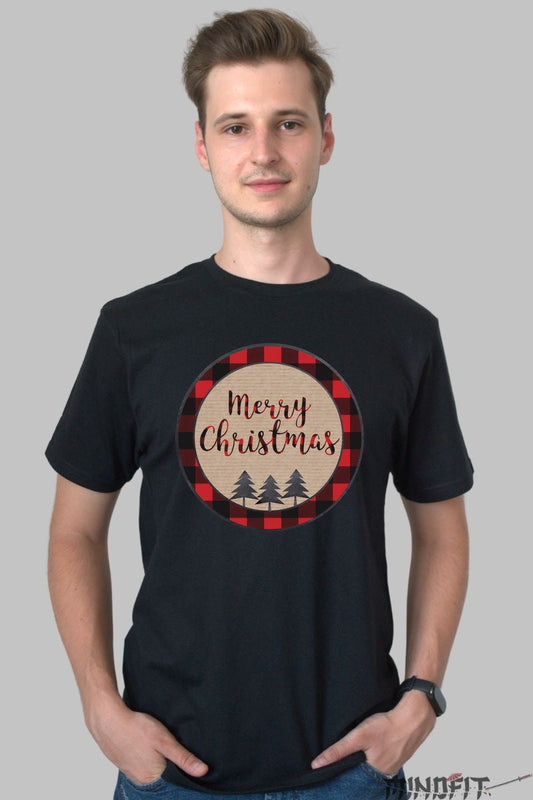Tricou De Craciun - Merry Christmas Rustic barbat negru