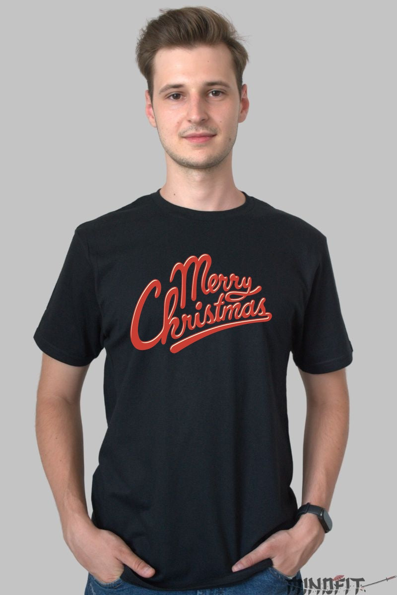 Tricou De Craciun - Merry Christmas Stil Retro barbat negru