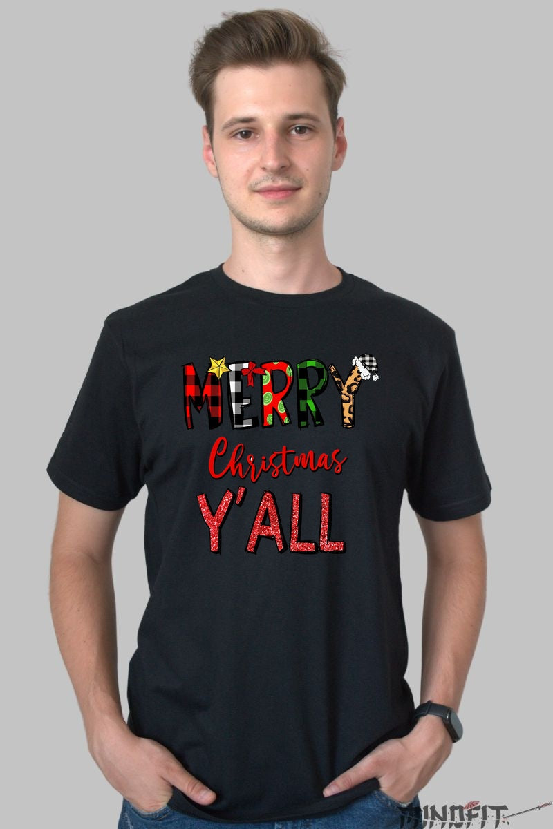 Tricou De Craciun - Merry Christmas Y'all barbat negru