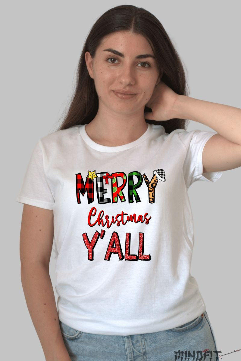 Tricou De Craciun - Merry Christmas Y'all dama alb