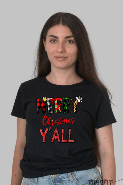 Tricou De Craciun - Merry Christmas Y'all dama negru