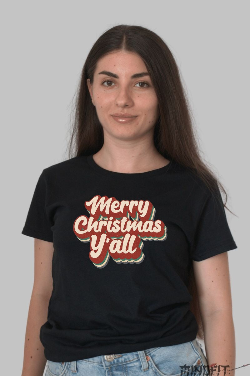 Tricou De Craciun - Merry Christmas Y'all dama negru