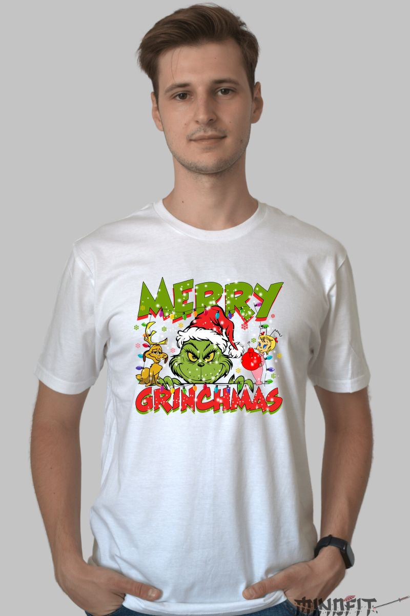Tricou De Craciun - Merry Grinchmas barbat alb
