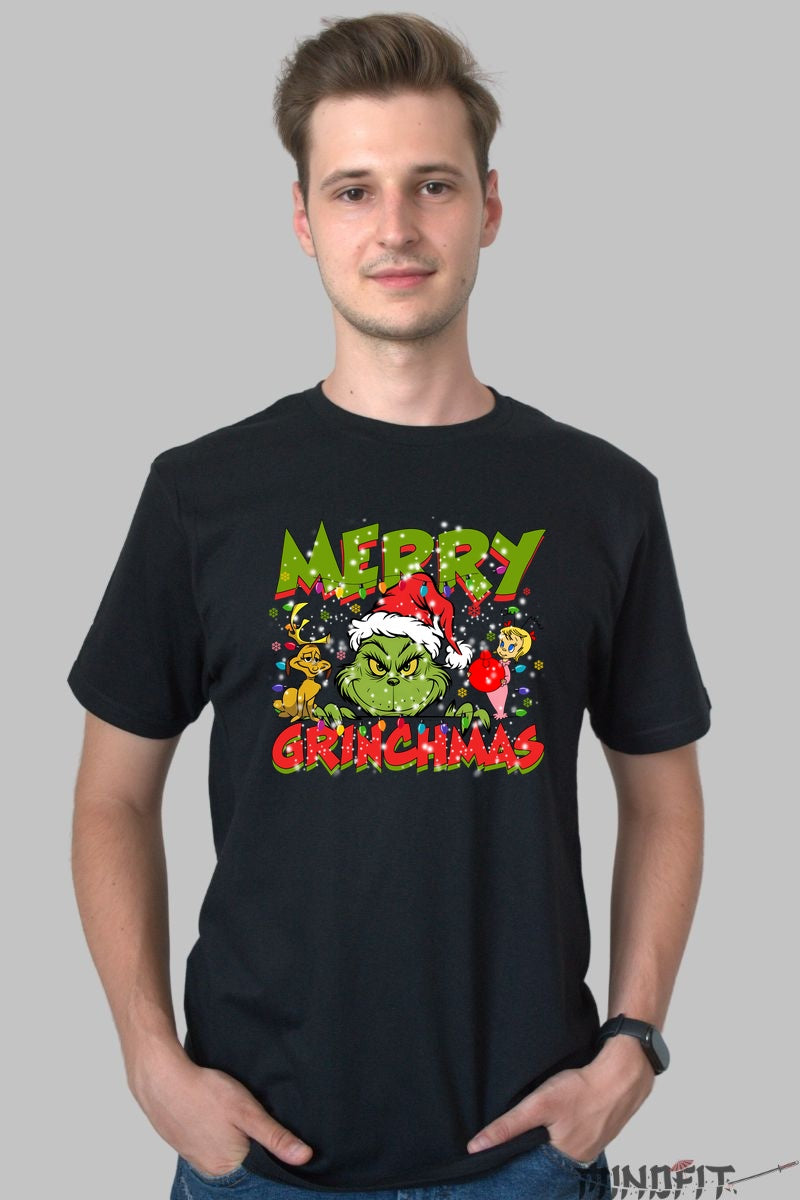 Tricou De Craciun - Merry Grinchmas barbat negru