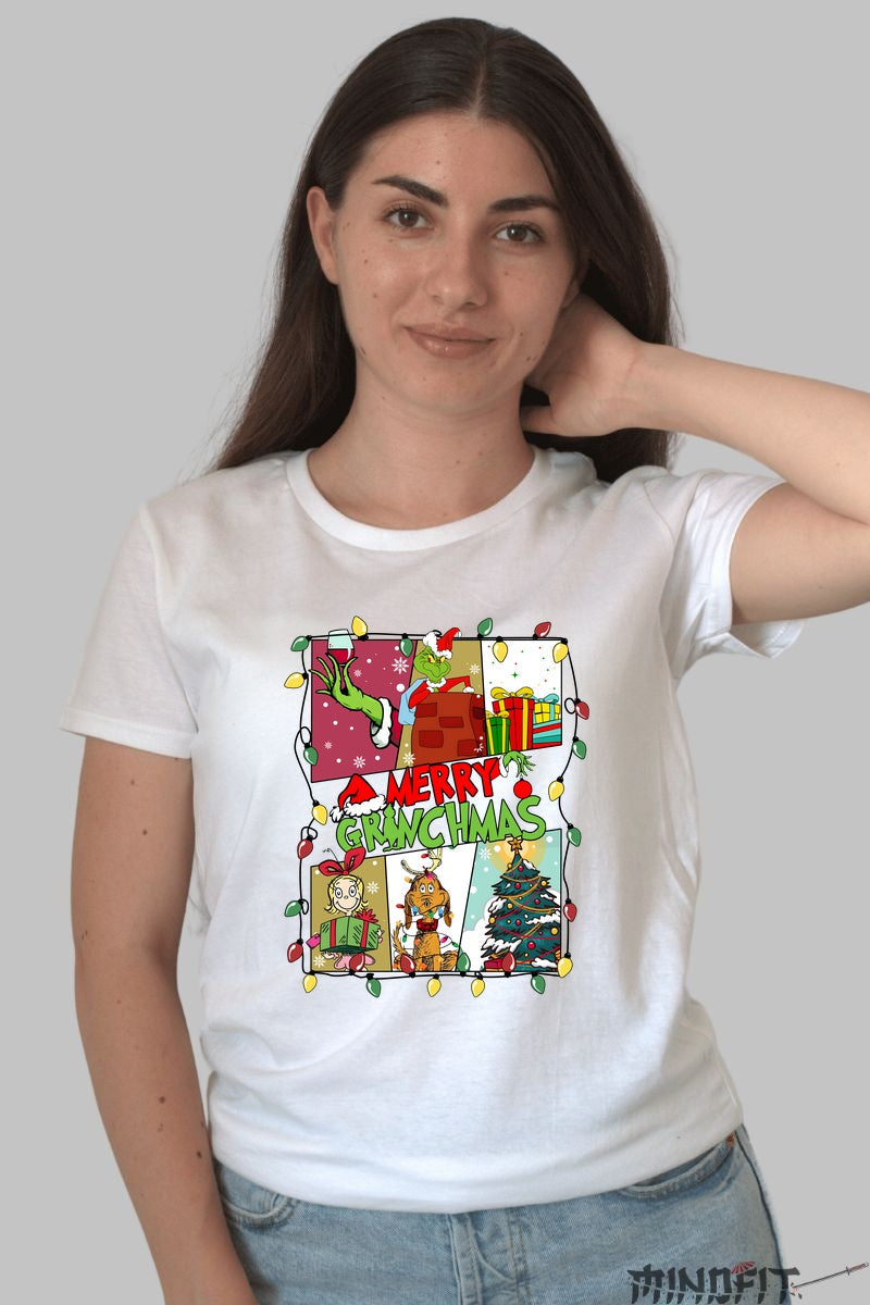 Tricou De Craciun - Merry Grinchmas dama alb