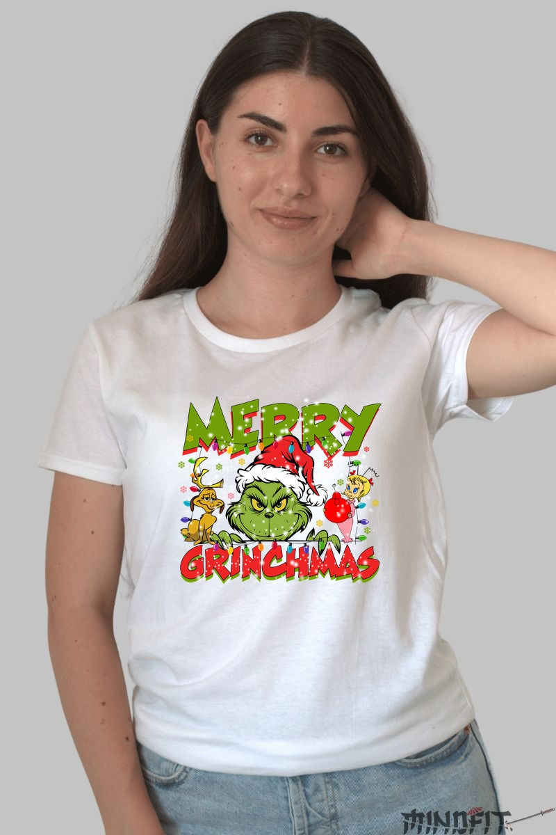 Tricou De Craciun - Merry Grinchmas dama alb