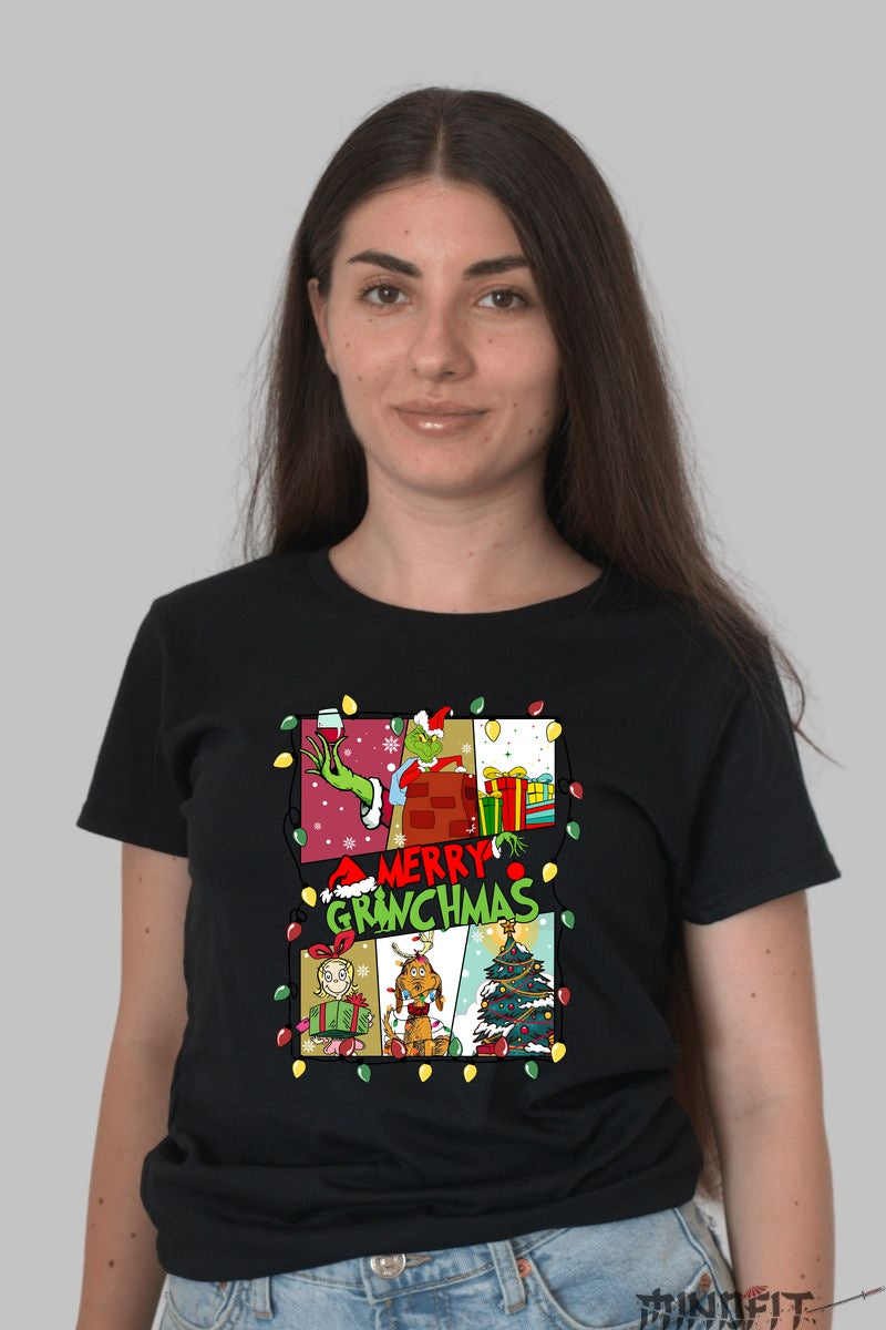 Tricou De Craciun - Merry Grinchmas dama negru