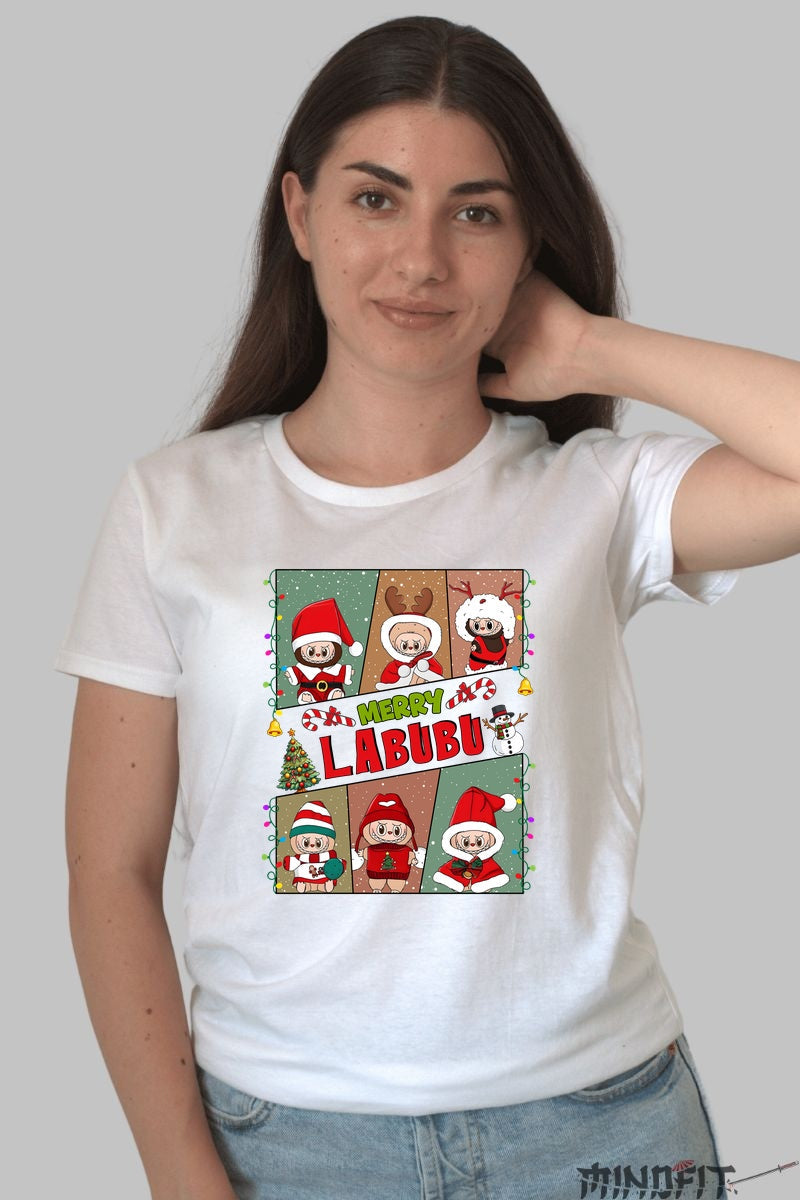 Tricou De Craciun - Merry Labubu dama alb