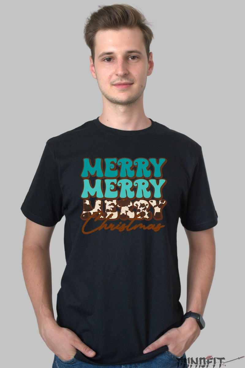 Tricou De Craciun - Merry Merry Merry Christmas barbat negru