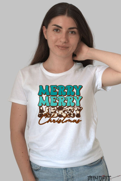 Tricou De Craciun - Merry Merry Merry Christmas dama alb