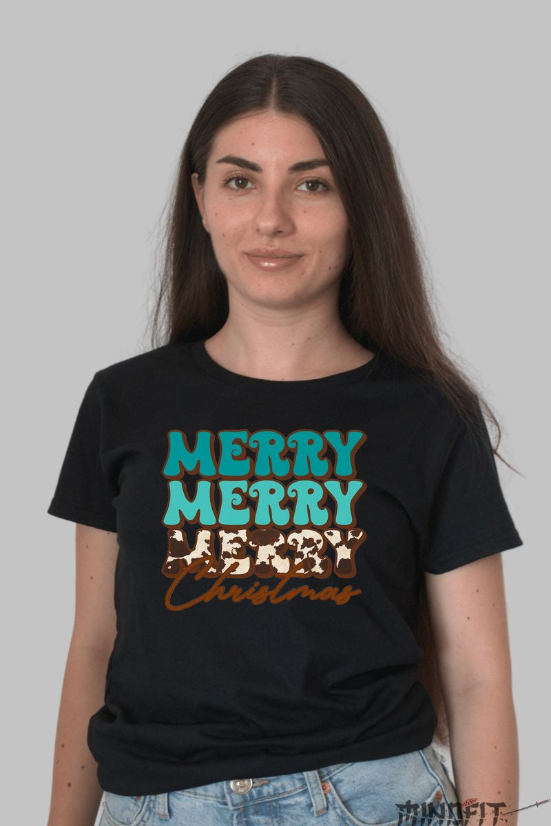 Tricou De Craciun - Merry Merry Merry Christmas dama negru