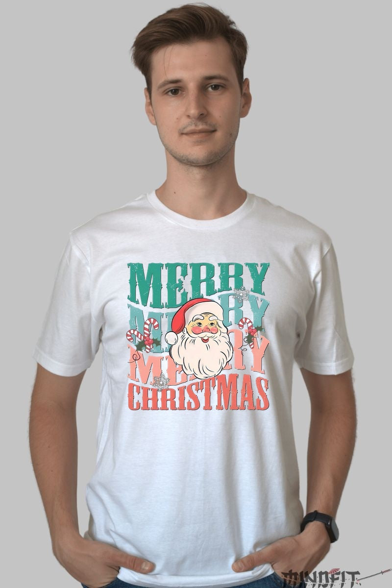 Tricou De Craciun - Merry Merry Merry Christmas barbat alb