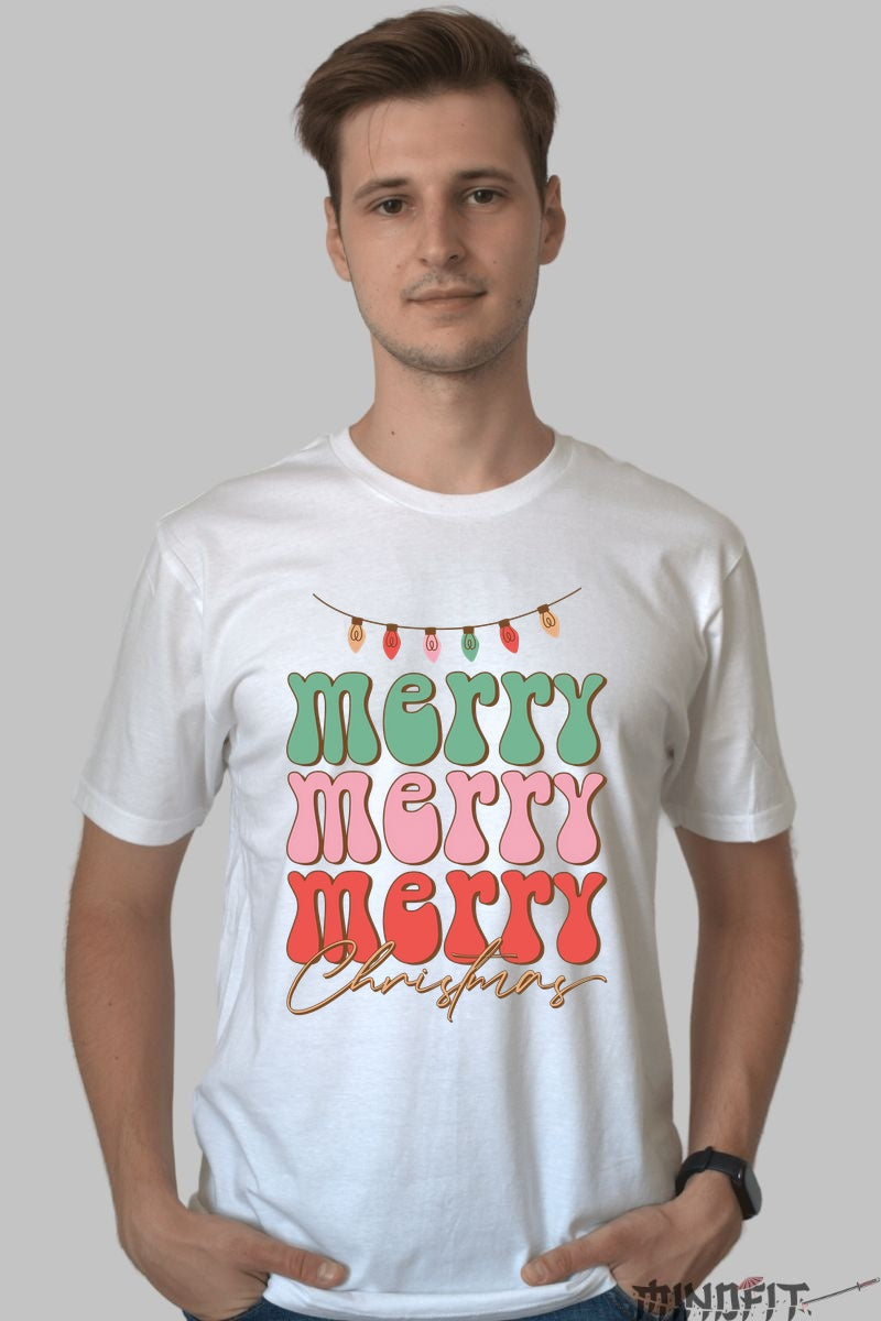 Tricou De Craciun - Merry Merry Merry Christmas barbat alb