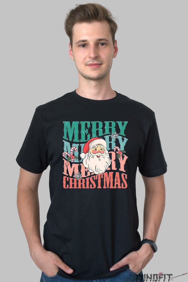 Tricou De Craciun - Merry Merry Merry Christmas barbat negru