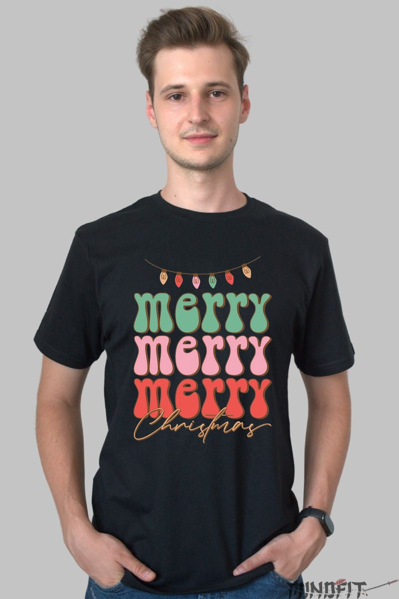 Tricou De Craciun - Merry Merry Merry Christmas barbat negru