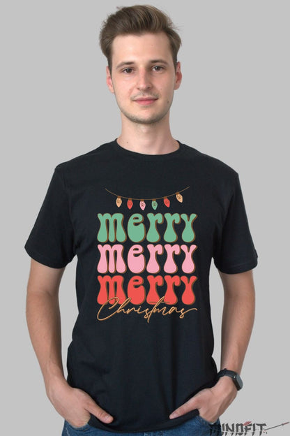 Tricou De Craciun - Merry Merry Merry Christmas barbat negru