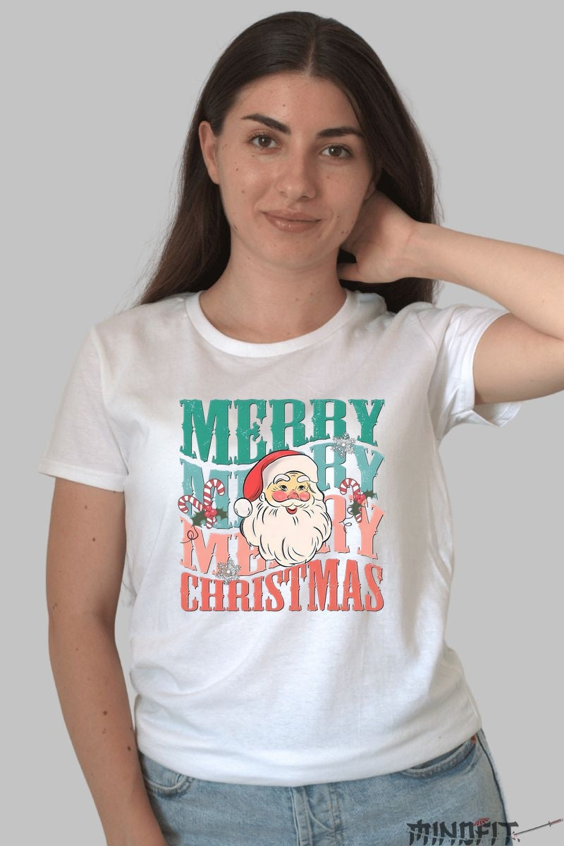 Tricou De Craciun - Merry Merry Merry Christmas dama alb