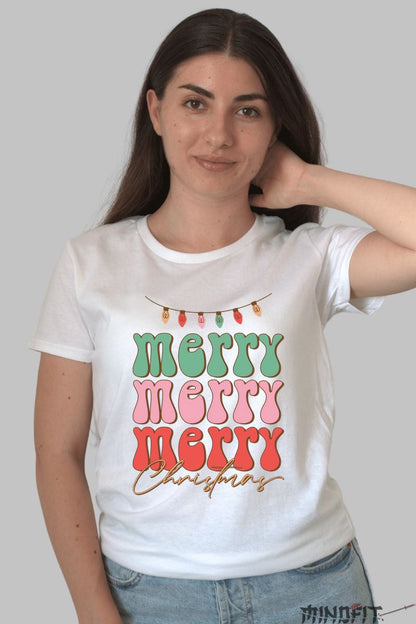 Tricou De Craciun - Merry Merry Merry Christmas dama alb
