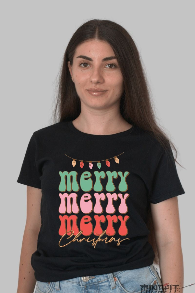 Tricou De Craciun - Merry Merry Merry Christmas dama negru