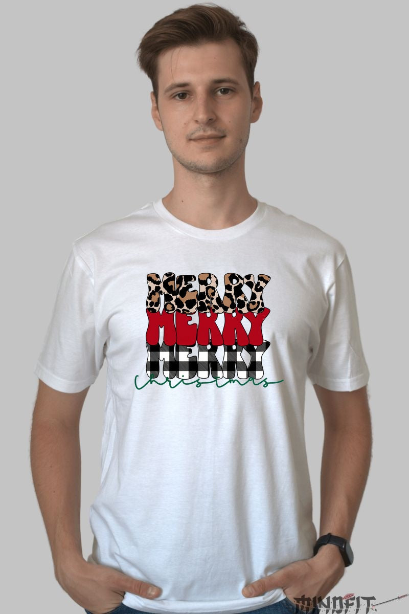 Tricou De Craciun - Merry Multistrat barbat alb