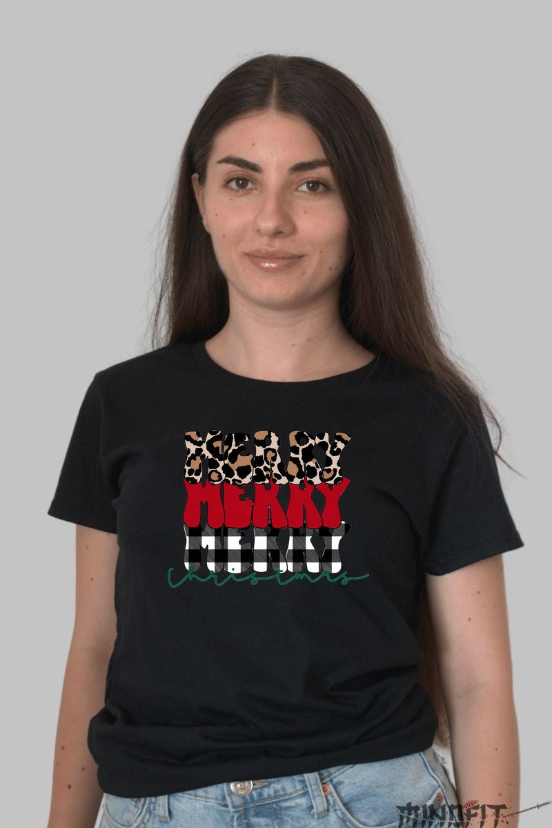 Tricou De Craciun - Merry Multistrat dama negru