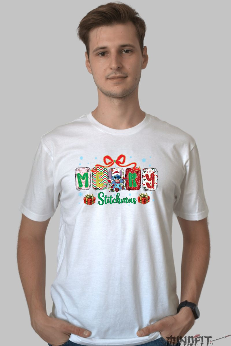 Tricou De Craciun - Merry Stitchmas barbat alb