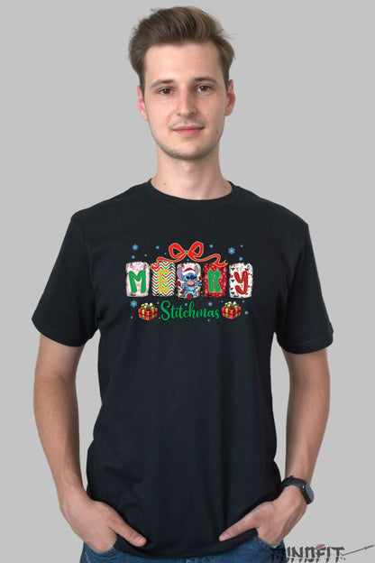 Tricou De Craciun - Merry Stitchmas barbat negru