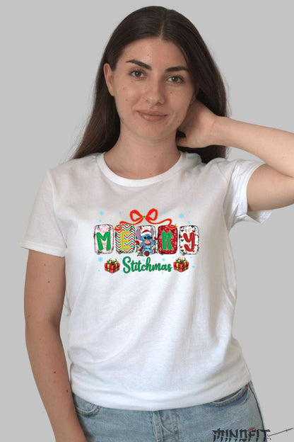 Tricou De Craciun - Merry Stitchmas dama alb