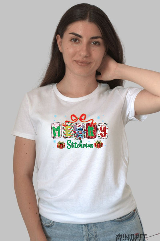 Tricou De Craciun - Merry Stitchmas dama alb