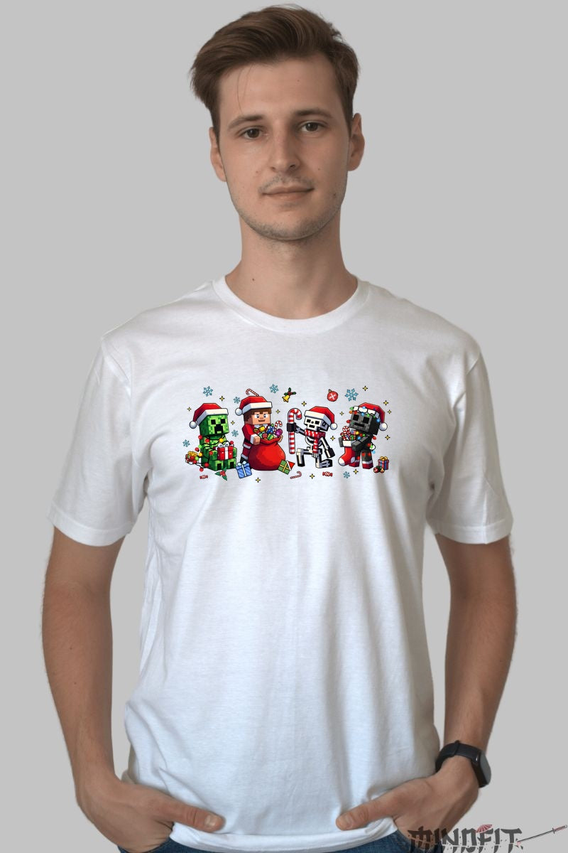 Tricou De Craciun - Minecraft Party Pixelata barbat alb
