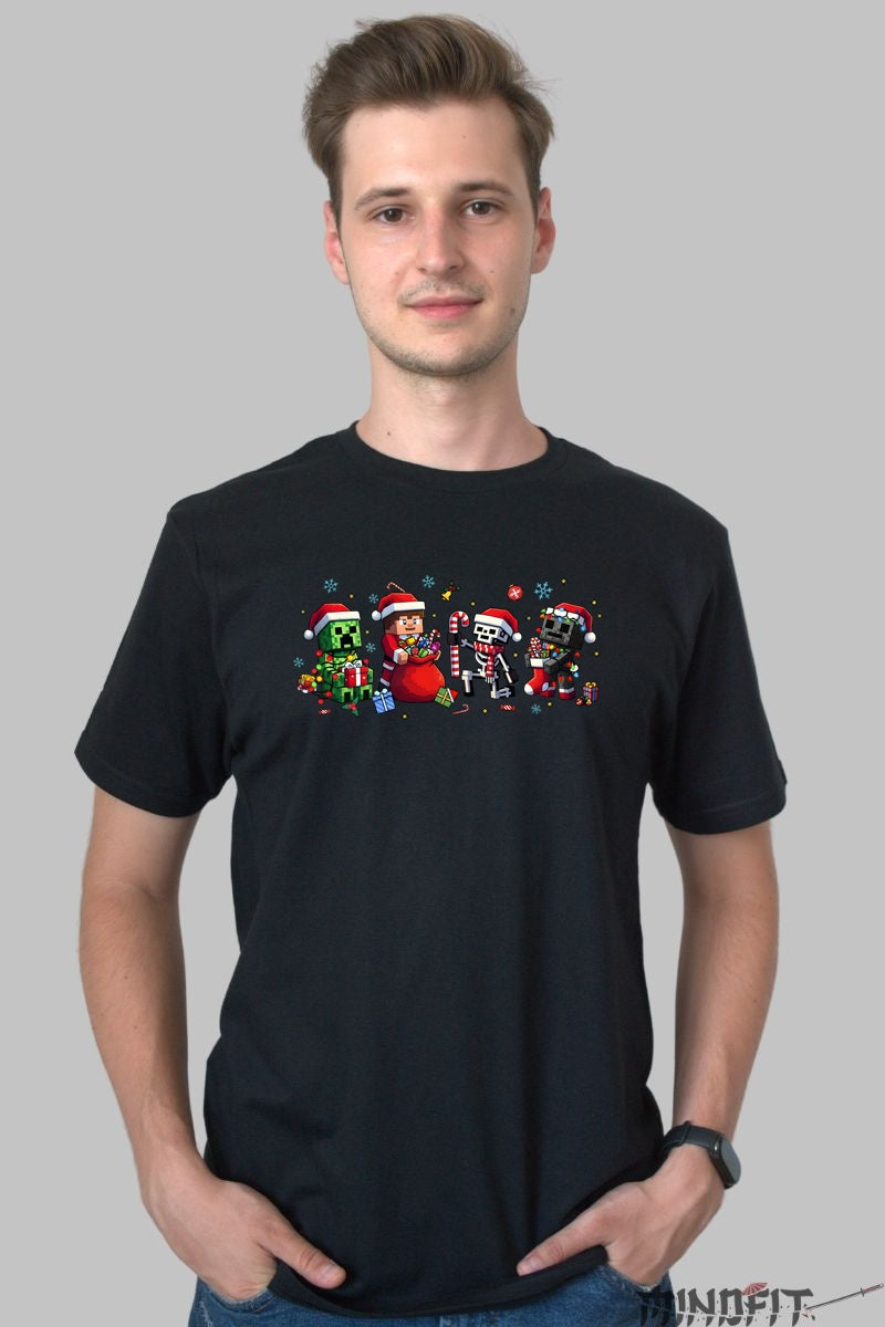 Tricou De Craciun - Minecraft Party Pixelata barbat negru